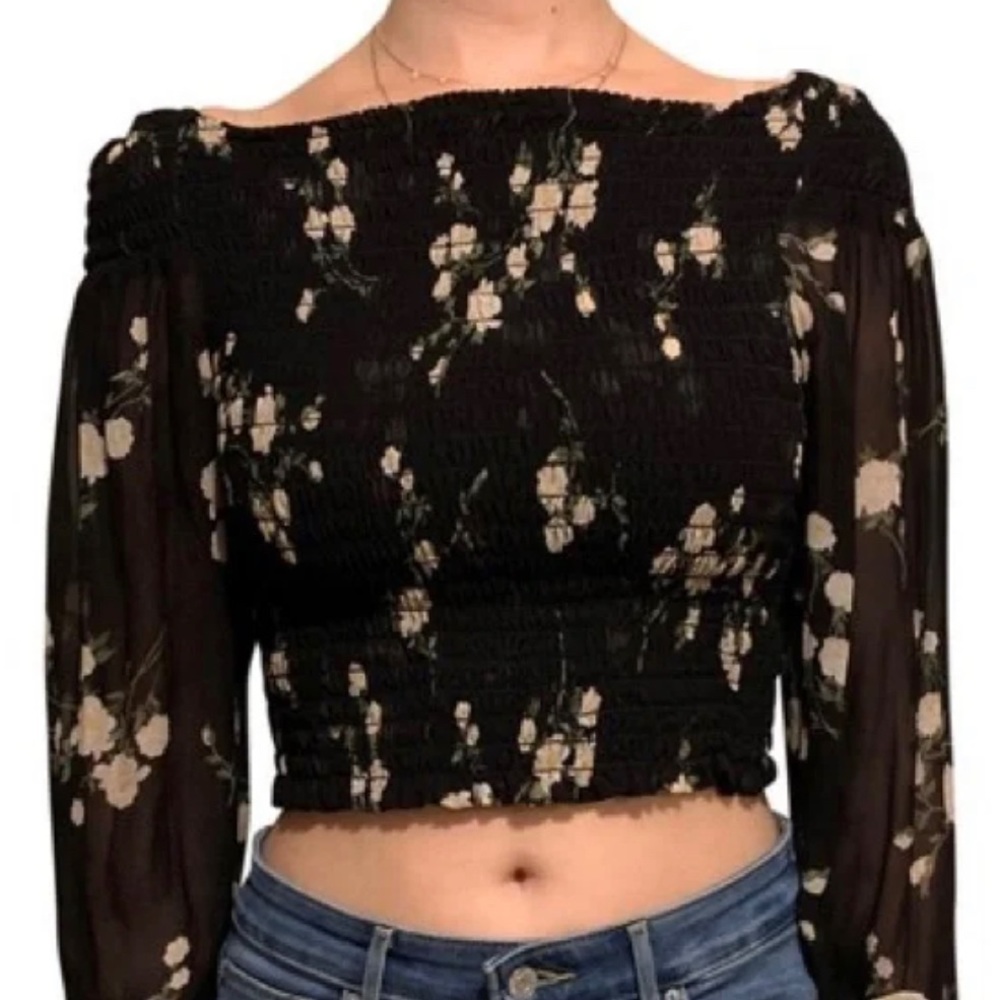 Reformation Black Floral Blouse